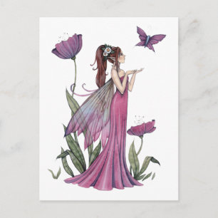 Amapolas de Hada de Amatista y Mariposa Tarjeta Po