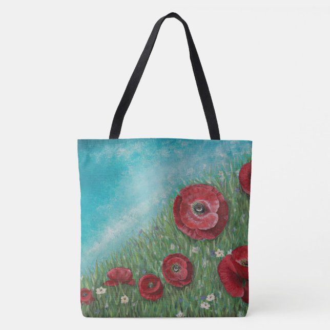 Amapolas rojas en una bolsa de asas de la colina (Anverso)