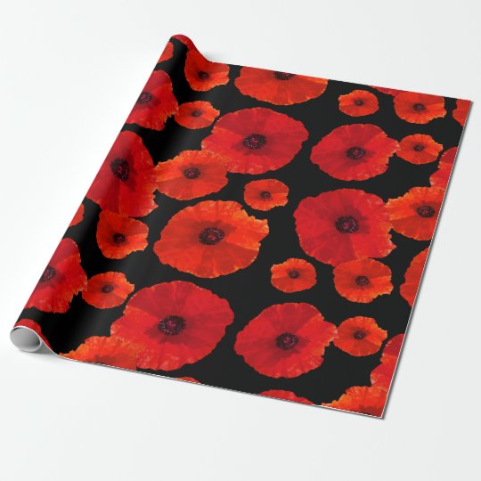 Amapolas rojas grandes en negro papel de regalo