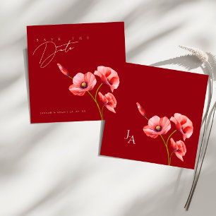 Amapolas Rojas Simples Tarjeta Floral de Boda Save