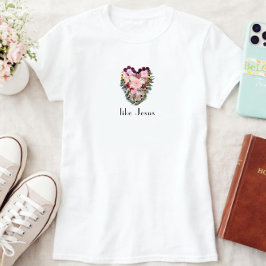 Amar Como Jesús Camiseta Cristiana Corazón Floral