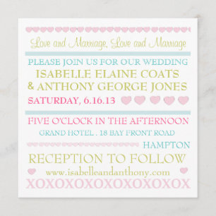 Amar corazones Pastel Invitación a la boda