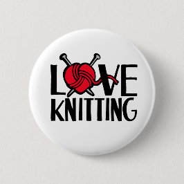 Amar la insignia del botón de tejer en blanco negr