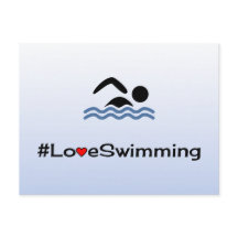 Amar la natación pictograma postal azul pálido
