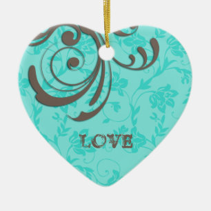 Amar las cristmas Ornamento de Swirl Blue Heart