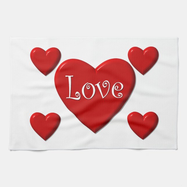 Amar las toallas de cocina del corazón rojo (Horizontal)