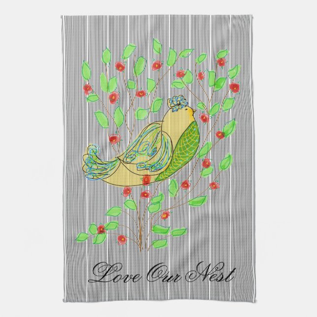 Amar nuestra Nest Black Pinstripe Designer Toalla (Vertical)