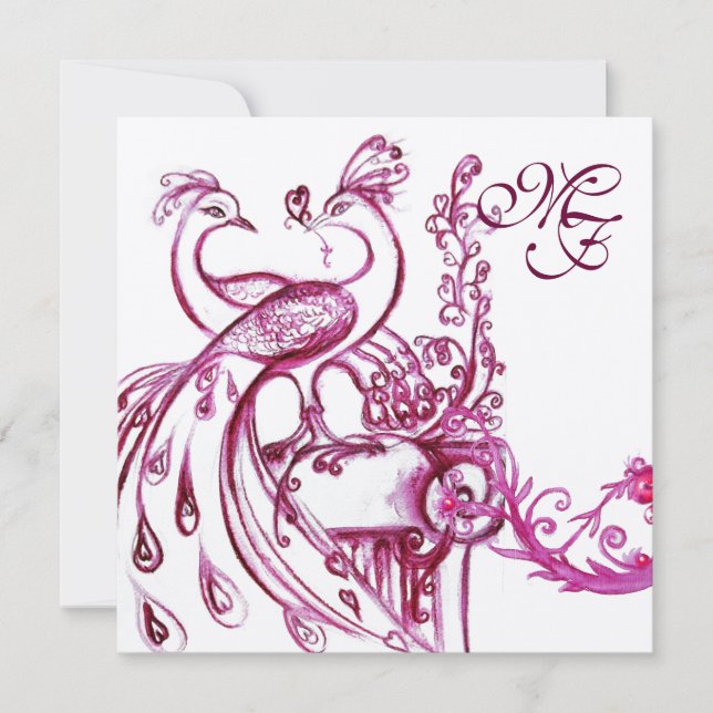 AMAR PEACOCKS MONOGRAM Invitaciones a la boda blan (Anverso)