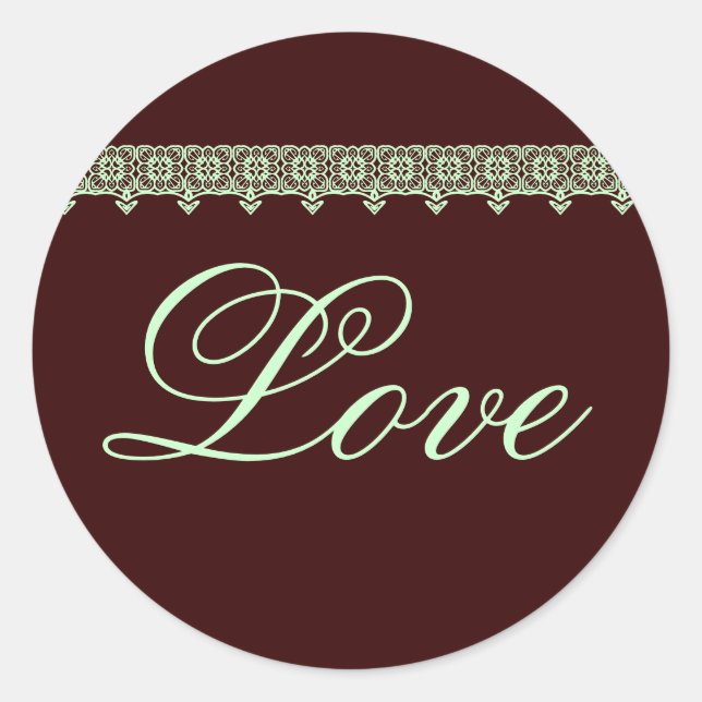 AMAR Pegatina Boda con encaje en chocolate y menta (Anverso)