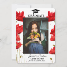 Amaranto Rojo Tarjeta de Graduación Floral Rústica