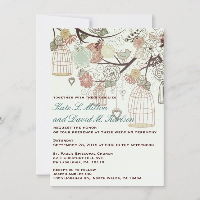 Amarga jaulas Flores Árbol invitación a matrimonio (Anverso)