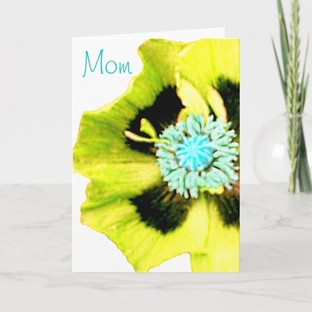 Amarilla amapola "Mamá" tarjeta del Día de la Madr (Anverso)