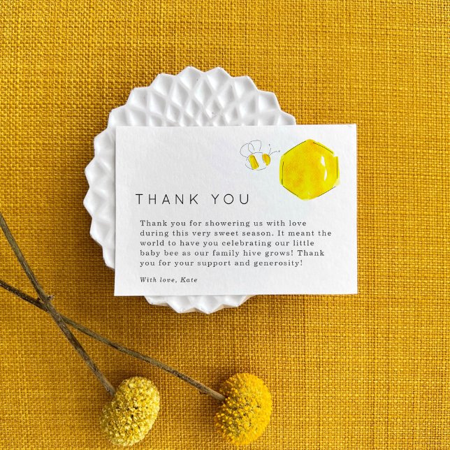 Amarillo acuarela Abeja Baby Shower Gracias Nota (Watercolor buzzing bees and honeycomb baby shower Thank You note cards.)