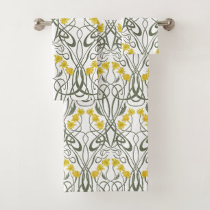 Amarillo Art Nouveau Narcisos y Tallos Blanco