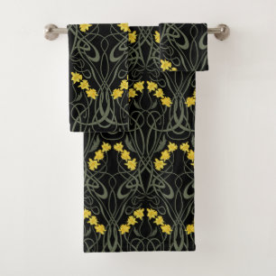 Amarillo Art Nouveau Narcisos y Tallos Negro