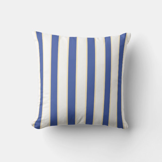 Amarillo azul en Cojín decorativo rayado blanco (Anverso)