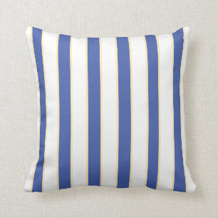 Amarillo azul en Cojín decorativo rayado blanco