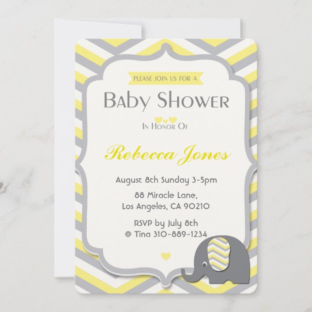 Amarillo Chevron de la invitación de Baby Shower (Anverso)