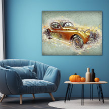 Amarillo clásico de coches deportivos Arte de auto