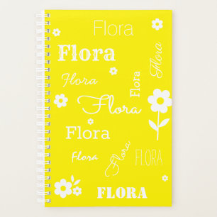 Amarillo con flores blancas, planificador de nombr