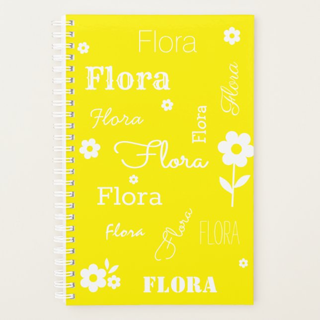 Amarillo con flores blancas, planificador de nombr (Anverso)