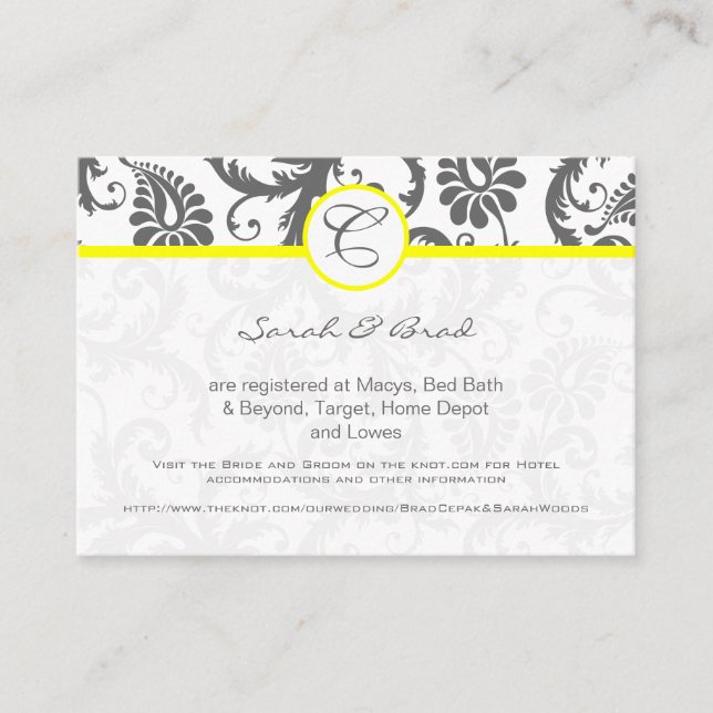 Amarillo con tarjetas de información de la boda de (Anverso)