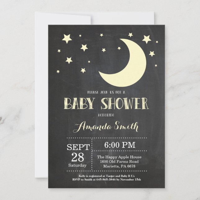 Amarillo de la invitación a Baby Shower por la lun (Anverso)