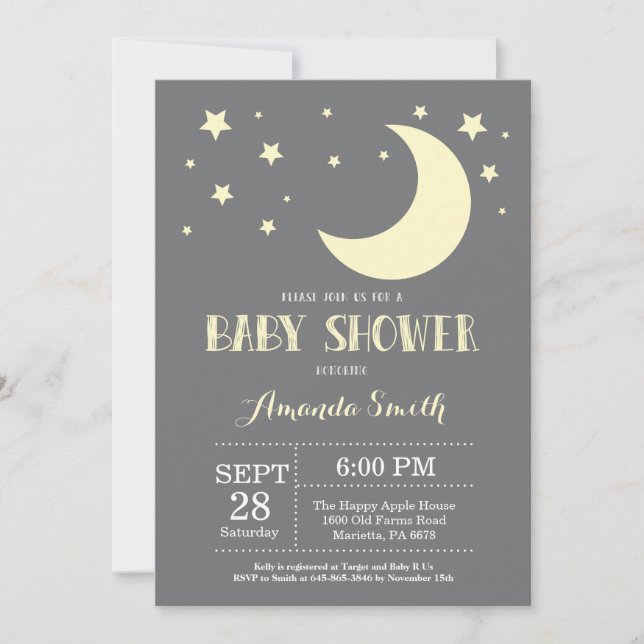 Amarillo de la invitación a Baby Shower por la lun (Anverso)