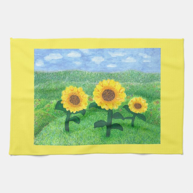 Amarillo de la toalla de cocina de los girasoles (Horizontal)