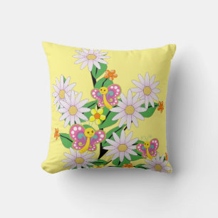 Amarillo de mariposa floral de Cojín decorativo