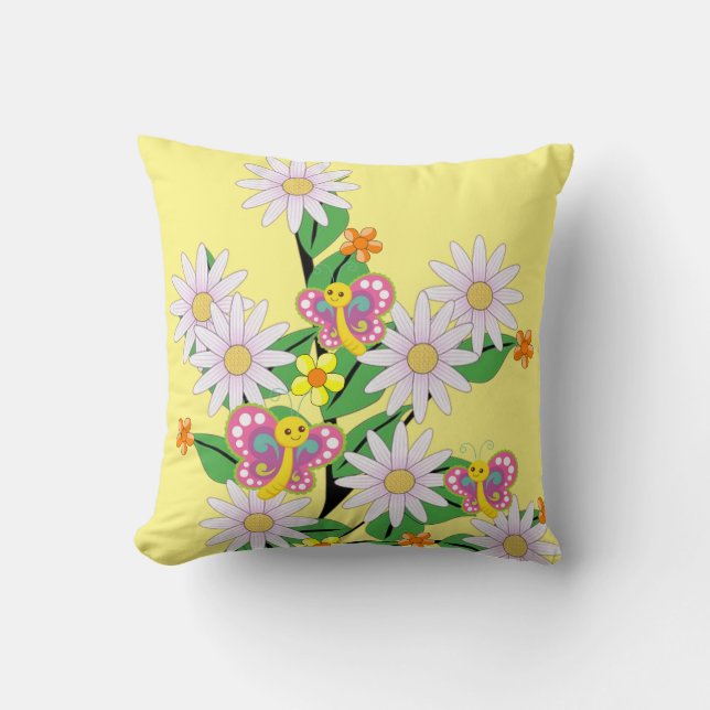 Amarillo de mariposa floral de Cojín decorativo (Anverso)