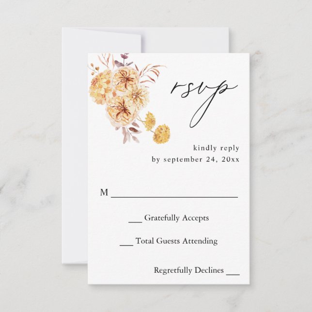 Amarillo Dorado Floral sin comida RSVP (Anverso)