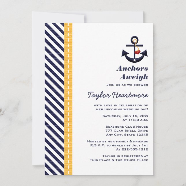 Amarillo e invitaciones nupciales náuticas de la (Anverso)