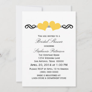 Amarillo elegante corazón Invitación a ducha de no