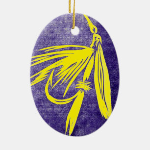 Amarillo en el ornamento de Navidad de la mosca mo