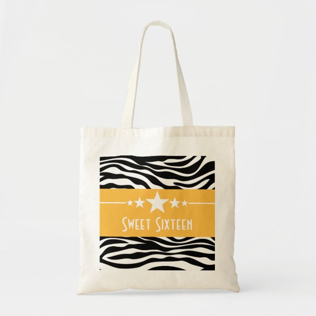 Amarillo Estrellas Zebra Imprimir dulce 16 bolsa (Frente)