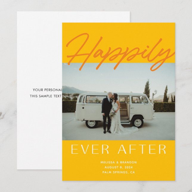 Amarillo Feliz Nunca Después De La Invitación Boda (Anverso / Reverso)