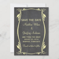 Amarillo Flourish Chalkboard Guardar la invitación