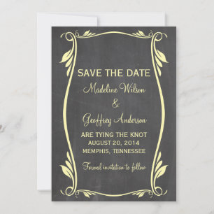 Amarillo Flourish Chalkboard Guardar la invitación