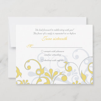 Amarillo Gris Blanco Floral Abstracto RSVP de Boda