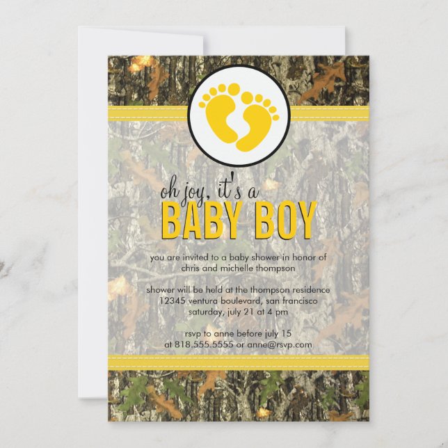 Amarillo - Invitación a ducha Camo Baby Boy (Anverso)