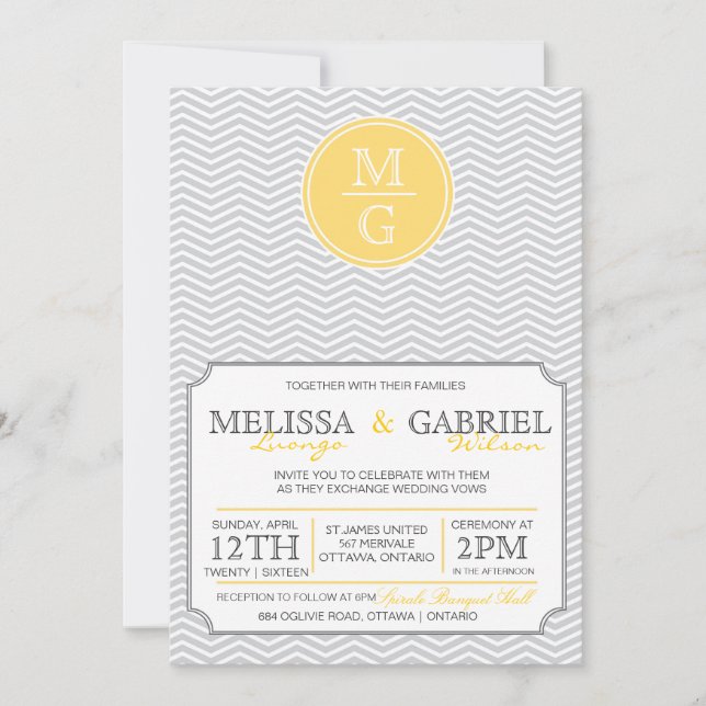 Amarillo moderno de la invitación de la boda de (Anverso)