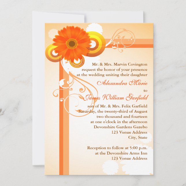 Amarillo, naranja, invitación floral de la boda de (Anverso)