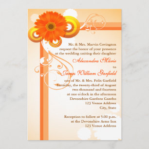 Amarillo, naranja, invitación floral de la boda de