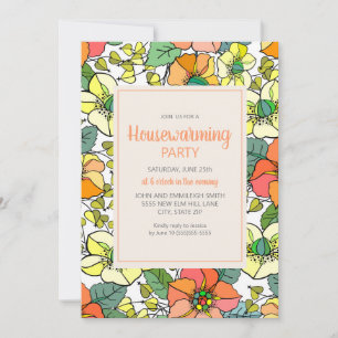 Amarillo Naranja Retro Vintage Floral Calentamient