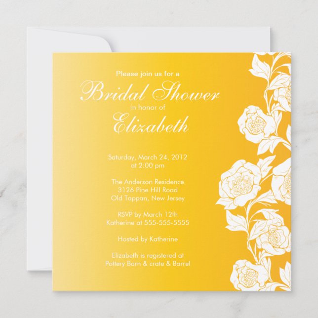 Amarillo nupcial floral elegante de la invitación (Anverso)