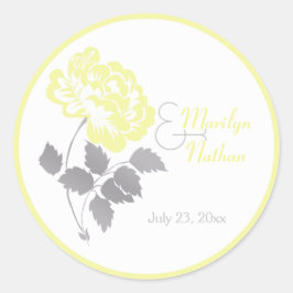 Amarillo Peony con gris y blanco Pegatina redondo 