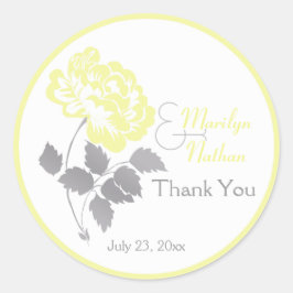 Amarillo Peony con gris y blanco Pegatina redondo 