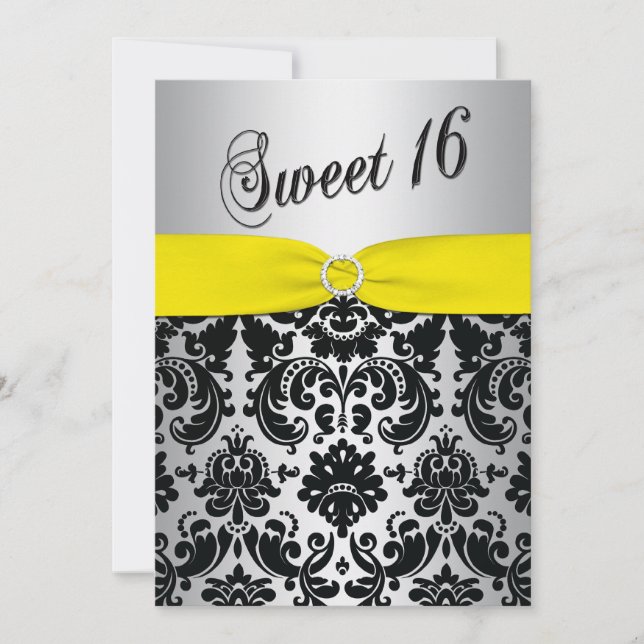 Amarillo, plata, invitación negra del dulce 16 del (Anverso)
