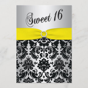 Amarillo, plata, invitación negra del dulce 16 del